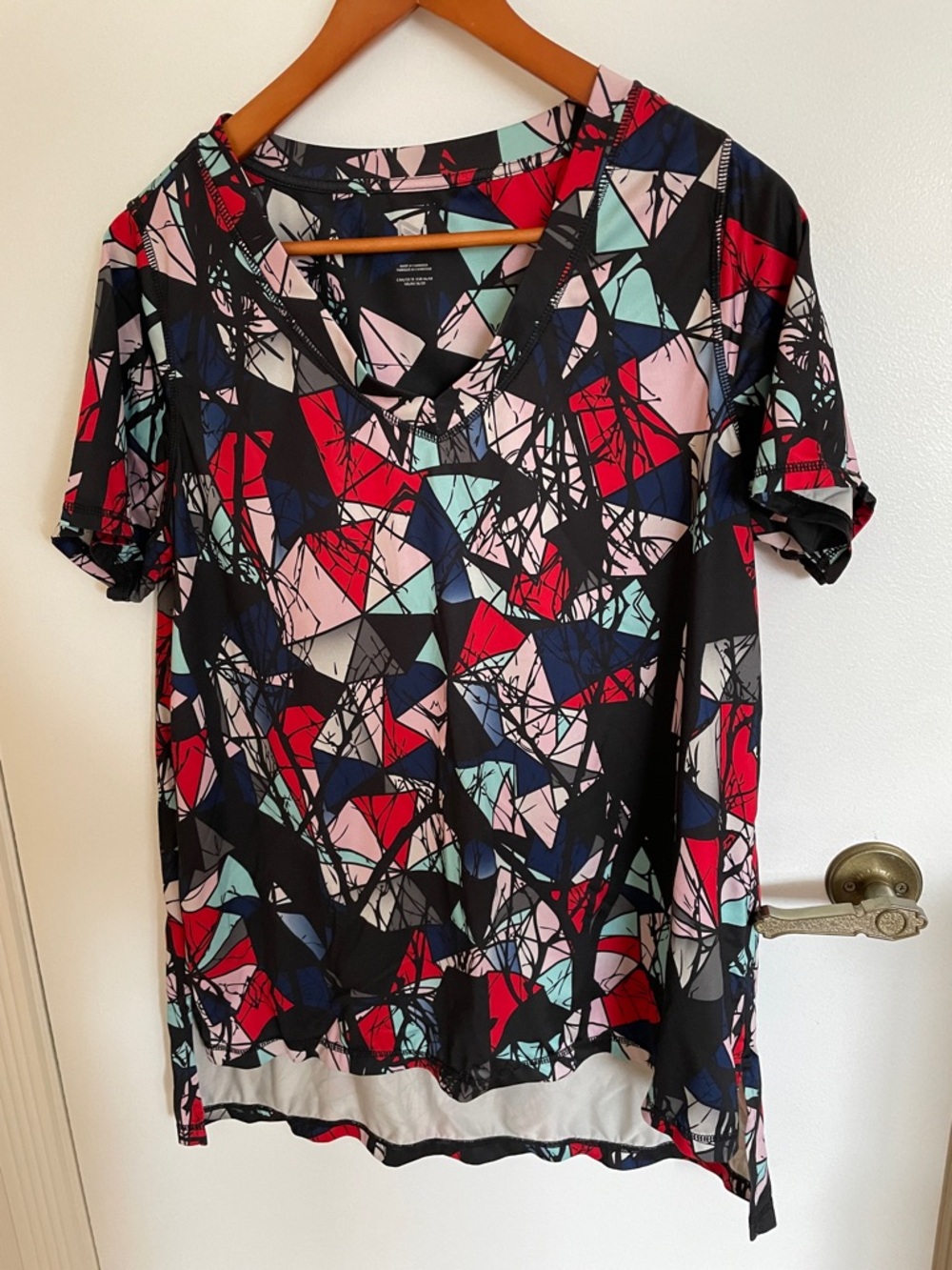 Nola Black Multi Geometric V-Neck Short Sleeve Tee